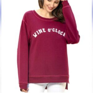 Green Tea Wine O'Clock L/S Pullover Sweatshirt, Wine Red